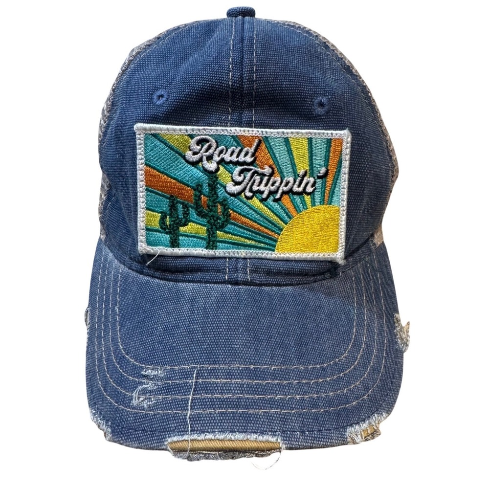 Outdoor Cap Road Trippin' Trucker Hat Blue Distressed Mesh Snapback Judith March